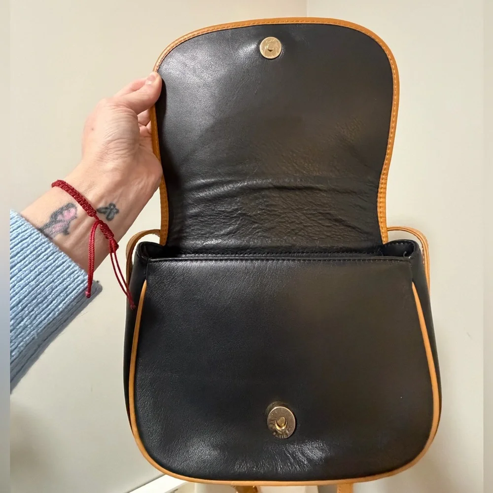 Celine Leather Crossbody Shoulder Bag Black with Tan Trim - Picture 7 of 13